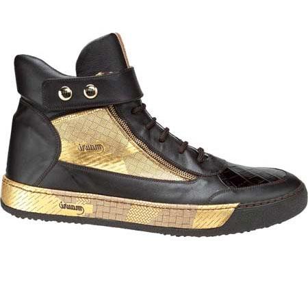 Mensusa Products 8541 Nappa & Alligator Sneakers Dark Brown / Gold