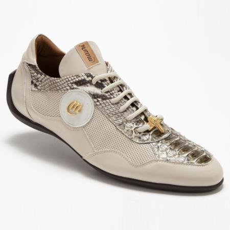 Mensusa Products 8530 Titolo Nappa & Python Sneakers Cream / Olive