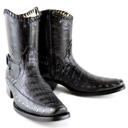 Mensusa Products Wh-Dimond Western Cowboy Boot Bota Europea Piel Caiman Con Borde Color Negro