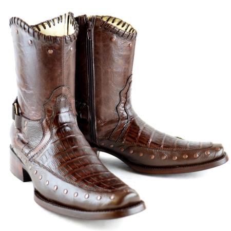 Mensusa Products Wh-Dimond Western Cowboy Boot Bota Europea Piel Caiman Con Borde Color Cafe