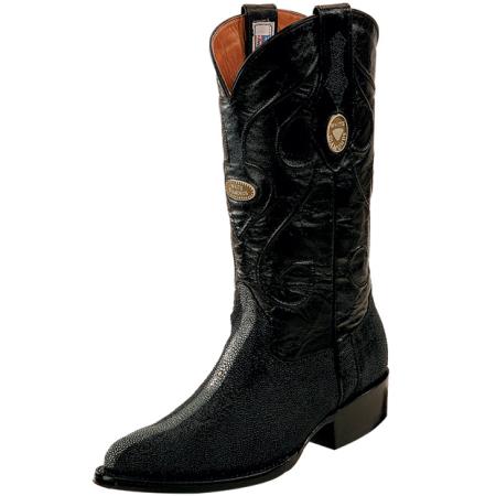 Mensusa Products Wh-Dimond Western Cowboy Boot Mantarraya Perla Pulida Horma Puntal Negro