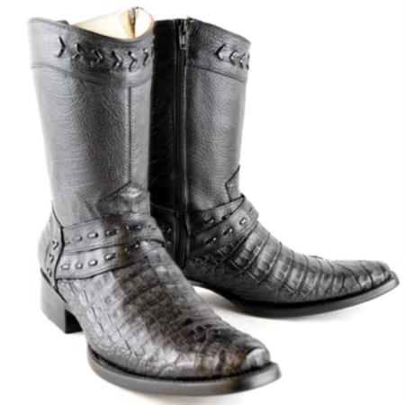 Mensusa Products Wh-Dimond Western Cowboy Boot Bota Europea Piel Caiman Color Negro