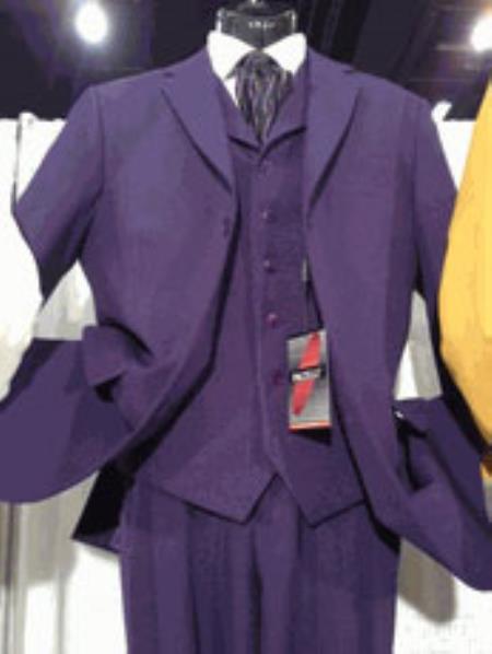Mensusa Products Mens Purple Big Size Three Piece Lapel Vest Suit