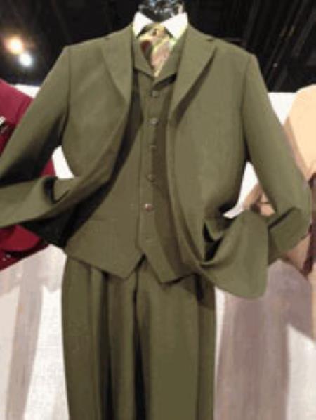 Mensusa Products Mens Olive Big Size Three Piece Lapel Vest Suit