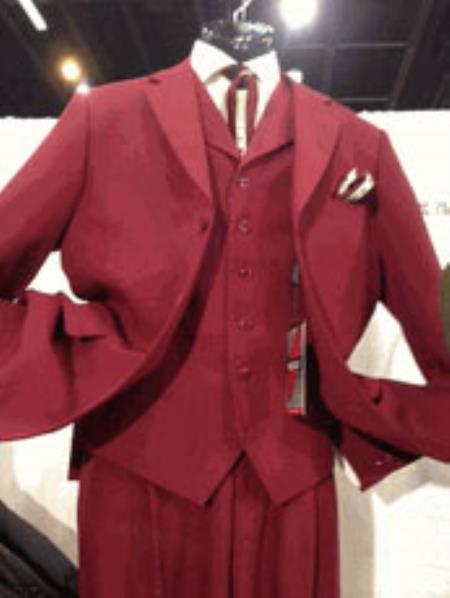 Mensusa Products Mens Burgundy Big Size Three Piece Lapel Vest Suit