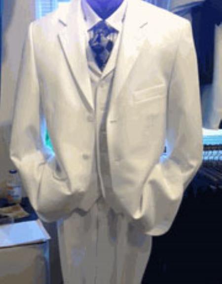 Mensusa Products Mens White Big Size Three Piece Lapel Vest Suit