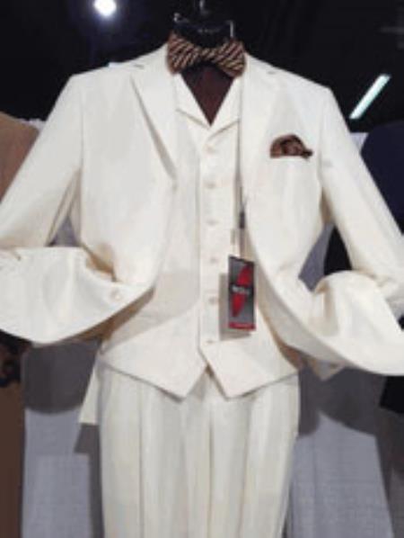 Mensusa Products Mens Cream Three Piece Lapel Vest Suit Chauncy