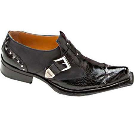 Mensusa Products Mauri Faraone 44237 Suede & Ostrich Leg Monk Strap Shoes Black