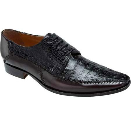 Mensusa Products Mauri Epoca M752 Calfskin & Crocodile ~ Alligator  Derby Shoes Black / Burgundy