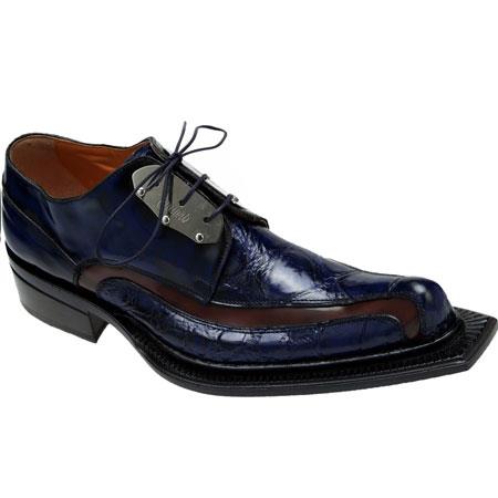 Mensusa Products Mauri Leone 44191 Calf & Alligator Shoes Blue/Cognac