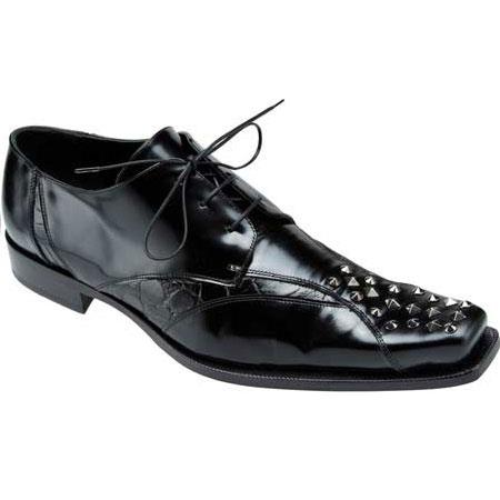 Mensusa Products Mauri Avanguardia 44253 Shiny Calfskin & Alligator Shoes Black