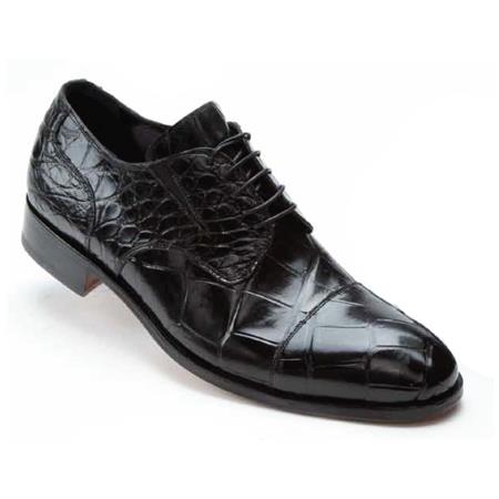 Mensusa Products Mauri 1072 Sforza Alligator Cap Toe Shoes Black
