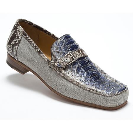 Mensusa Products Mauri 3942 Ca'd'oro Python & Linen Strap Loafers Blue / Brown