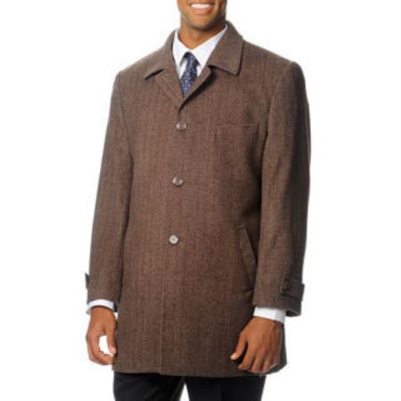 Mensusa Products Men's 'Rodeo' Light Brown Herringbone Cashmere Blend Top Coat