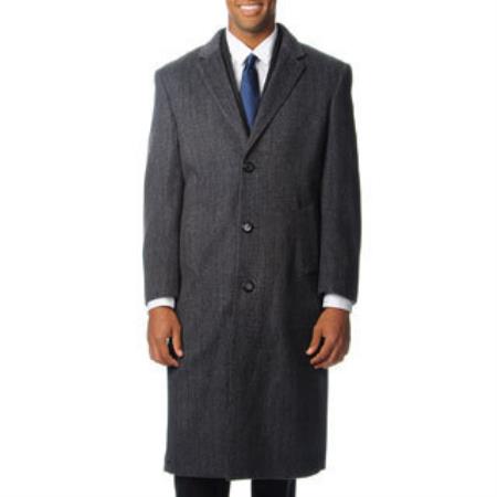 Mensusa Products Men's 'Harvard' Grey Herringbone Cashmere Blend Long Top Coat