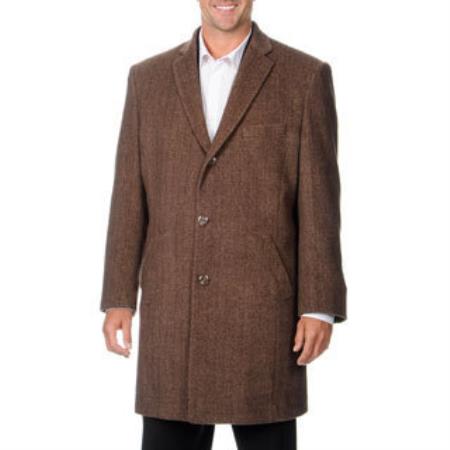 Mensusa Products Men's 'Ram' Light Brown Herringbone Cashmere Blend Top Coat