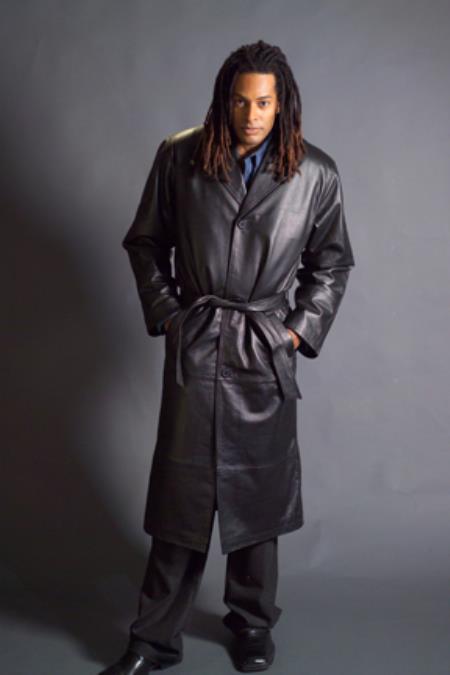 Mensusa Products 22389 Long Leather Duster Trench Coat Black