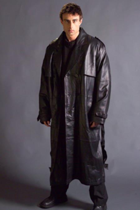 Mensusa Products 22399 Long Leather Duster Trench Coat Black