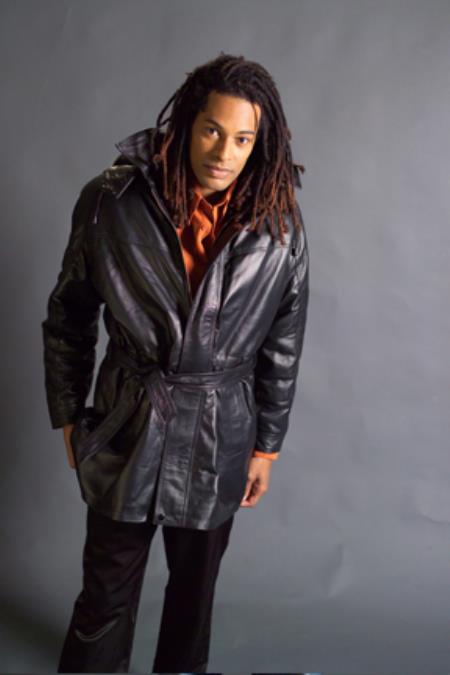 Mensusa Products 22349 Long Leather Duster Trench Coat Black