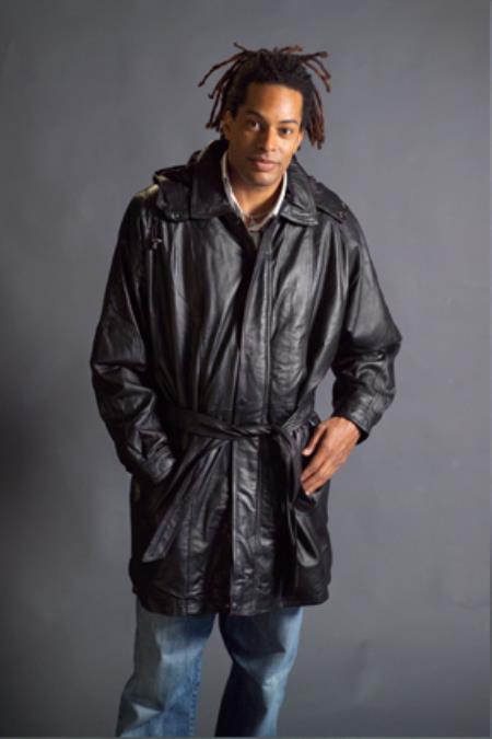 Mensusa Products 22359 Long Leather Duster Trench Coat Black