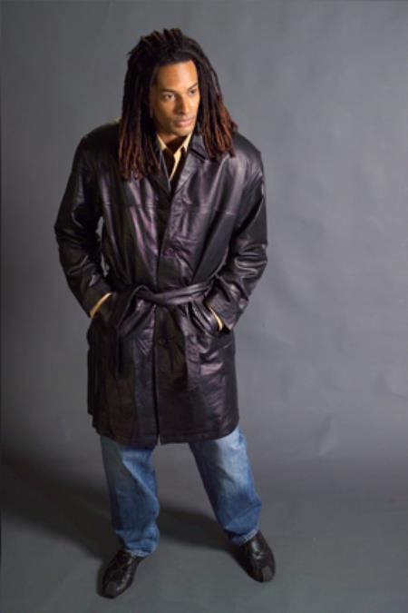 Mensusa Products 22379 Long Leather Duster Trench Coat Black