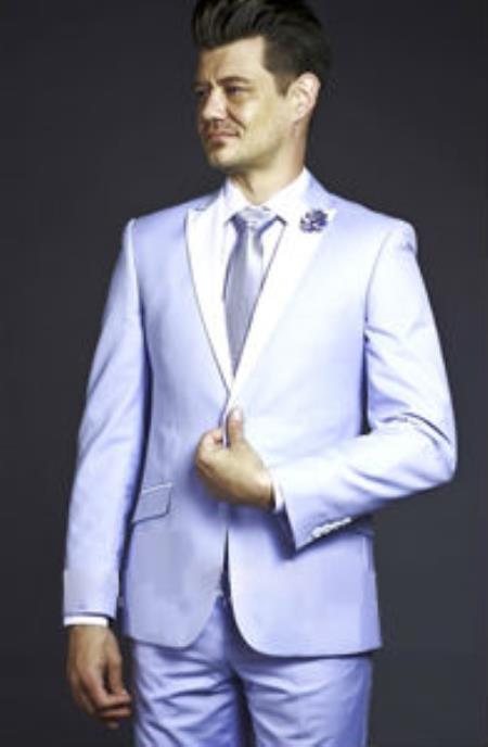 Mensusa Products Two Button Blue Slim Fit Suit With White Peak Lapel