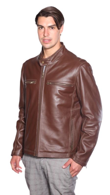 Mensusa Products Lance Moto Leather Jacket Brown