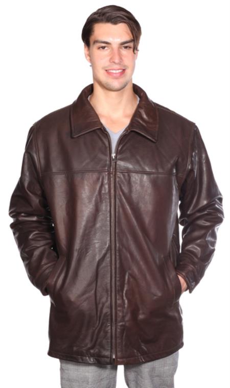 Mensusa Products Classic Zip Front Lamb Coat w/ Thinsulate Zip-out Liner Brown