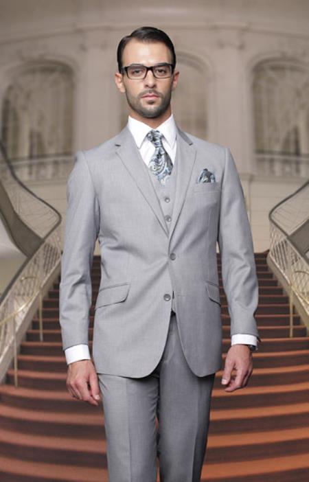 Mensusa Products Mens Big And Tall Or Extra Long Tall Vested Three piece 100% Wool Italian Dress Suit Solid Gray