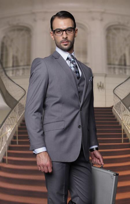 Mensusa Products Mens Big And Tall Or Extra Long Tall Vested Three piece 100% Wool Italian Dress Suit Charcoal
