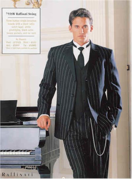 Mensusa Products Pinstriped Tuxedo Suit Black/White