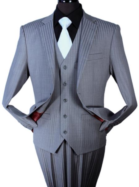 Mensusa Products Men's Two Piece Tailor Fit 100% Wool Suit Grey