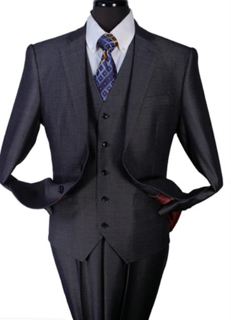 Mensusa Products Men's Two Piece Tailor Fit 100% Wool Suit Charcoal