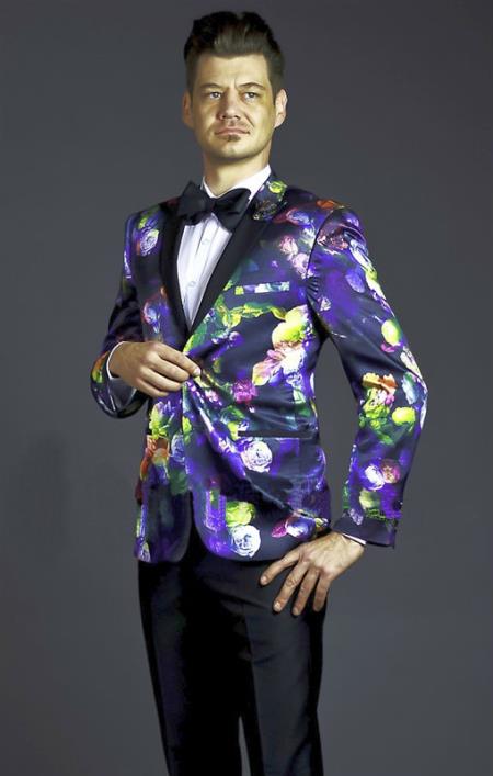 Mensusa Products Two Button Peak Lapel Slim Fit Flower Jacket