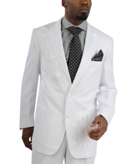 Mensusa Products Fashion Two Button Cotton Timmed Suit Two Button Pinstripe with Embroidery White,Navy,Taupe,Wine,Black