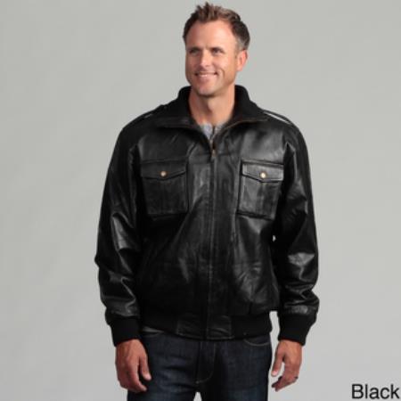 Mensusa Products Men's Pig Napa Leather Military Bomber Jacket Black