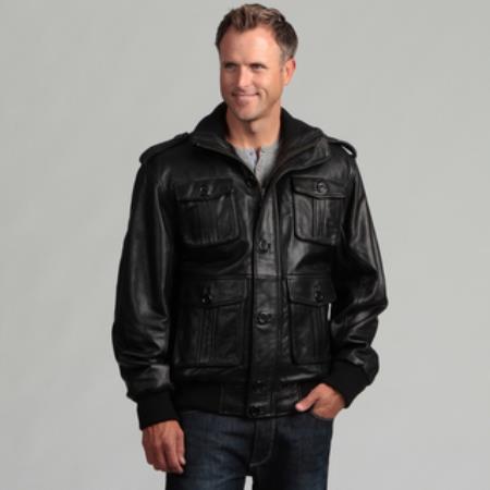 Mensusa Products Men's Black Lambskin Leather Bomber Jacket