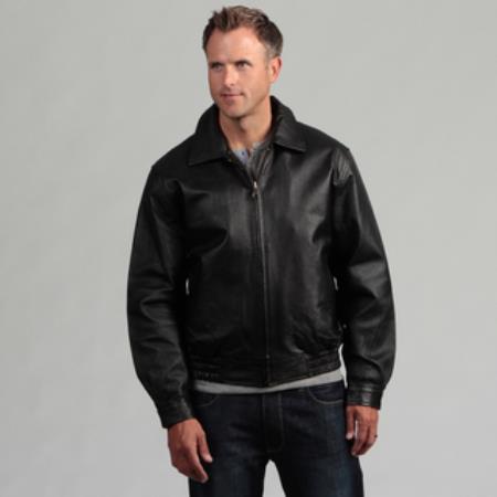 Mensusa Products Men's Pig Napa Leather Bomber Jacket Black