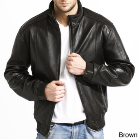 Mensusa Products Men's Lambskin Leather Bomber Jacket Black,Brown