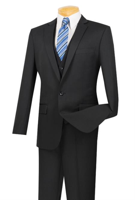 Mensusa Products Men's Three Piece One Button Slim Fit Suit Black