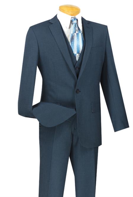 Mensusa Products Men's Three Piece One Button Slim Fit Suit Blue