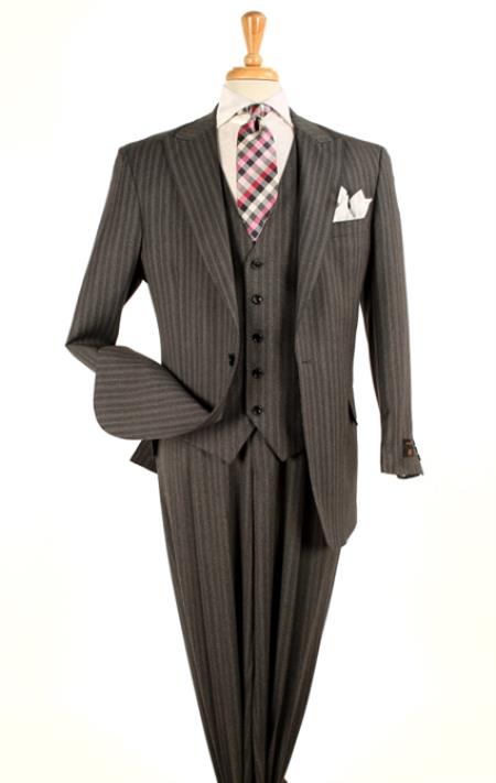 Mensusa Products Men's Three Piece 100% Wool Fashion Suit Gray/White
