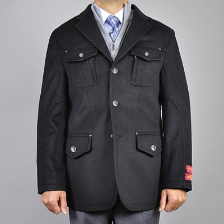 Mensusa Products Men's Black Wool/ Cashmere Three Button Jacket