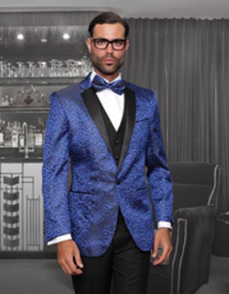 Mensusa Products Mens Royal Blue Fancy Woven Paisley Sport Coat / Blazer