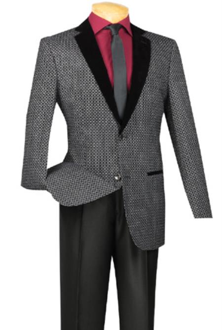 Mensusa Products Mens Two Buttons Slim Fit Sport Coat Mens Blazer With Velvet Velour Lapel dinner jacket Black