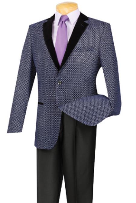 Mensusa Products Mens Two Buttons Slim Fit Sport Coat Mens Blazer With Velvet Velour Lapel dinner jacket Blue