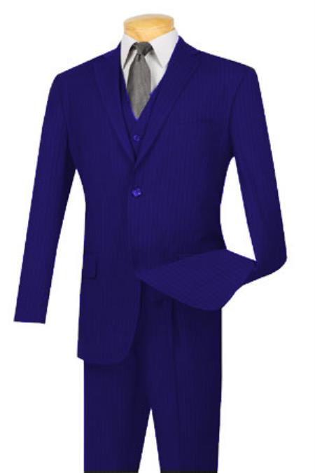 Mensusa Products Extra Long For Tall Man Vested Three Piece Two Button Style Pinstripe Suit Navy