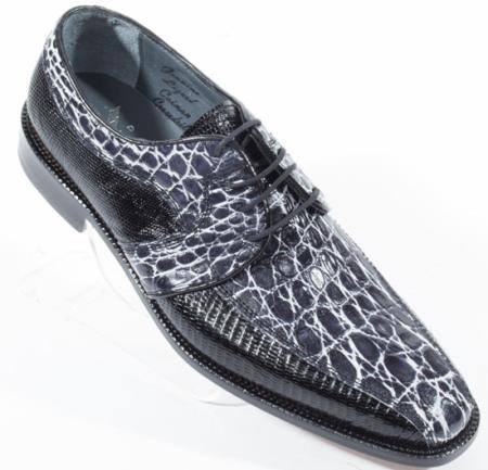 Mensusa Products David X Monza Crocodile ~ Alligator  & Lizard Shoes Black/White