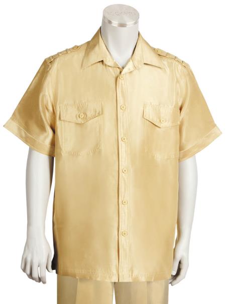 Mensusa Products Men's Two Piece Short Sleeve Walking Suit Gold