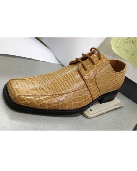 Mensusa Products Men's High Quality Fashion Animal/Alligator Print Dress Shoes Tan